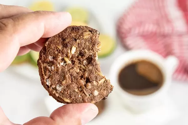 Cup of Black Coffee with Chocolate cookies with Peanuts