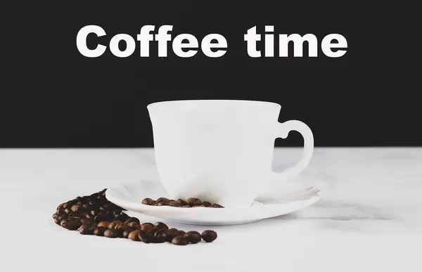 Cup of coffee with Coffee time text