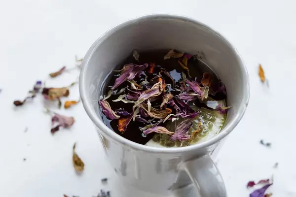 Cup of tea with dry flowers