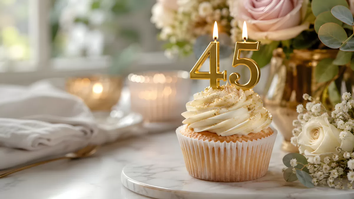 Cupcake mit goldener Zahl 45 zum Geburtstag — Bild kostenlos herunterladen