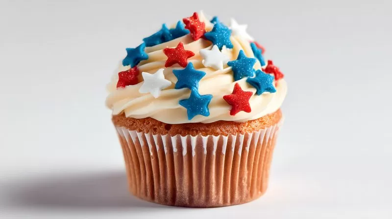 Cupcake mit rot weiß blauen Sternen auf Cremehaube