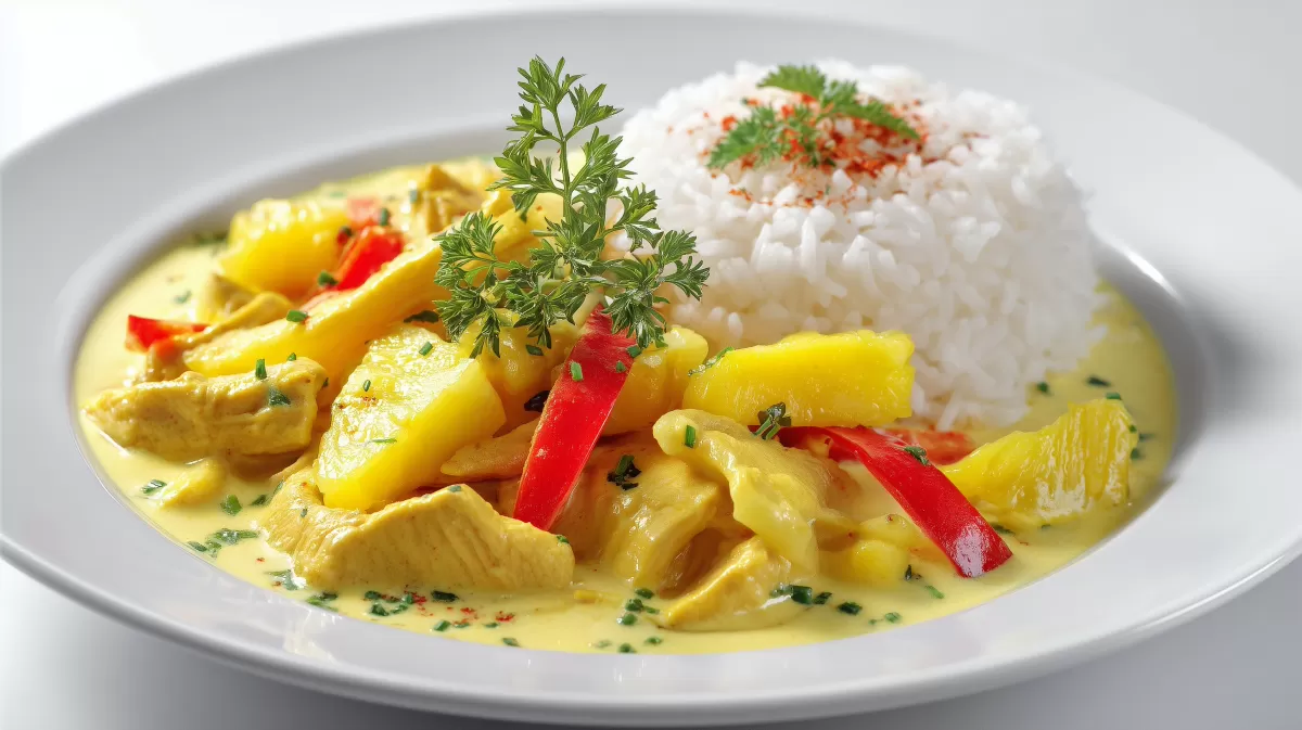 Curry-Geschnetzeltes vom Truthahn mit Ananas & Reis