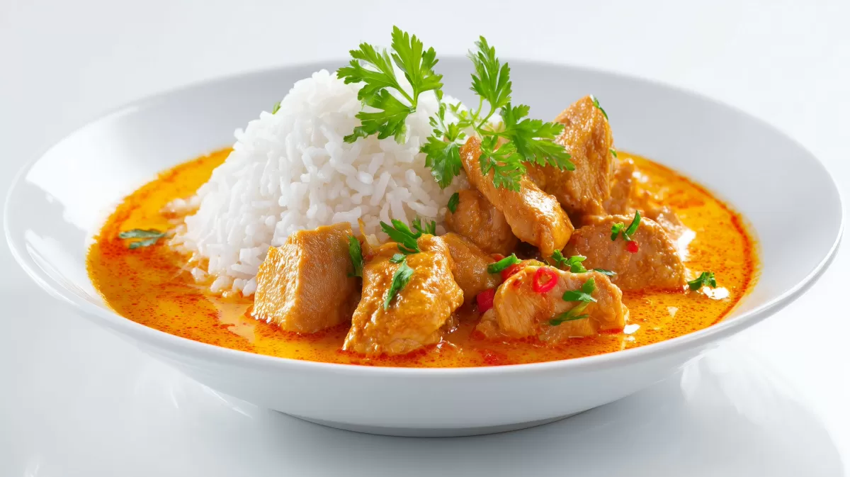 Curry Linseneintopf mit Putenfleisch und Reis