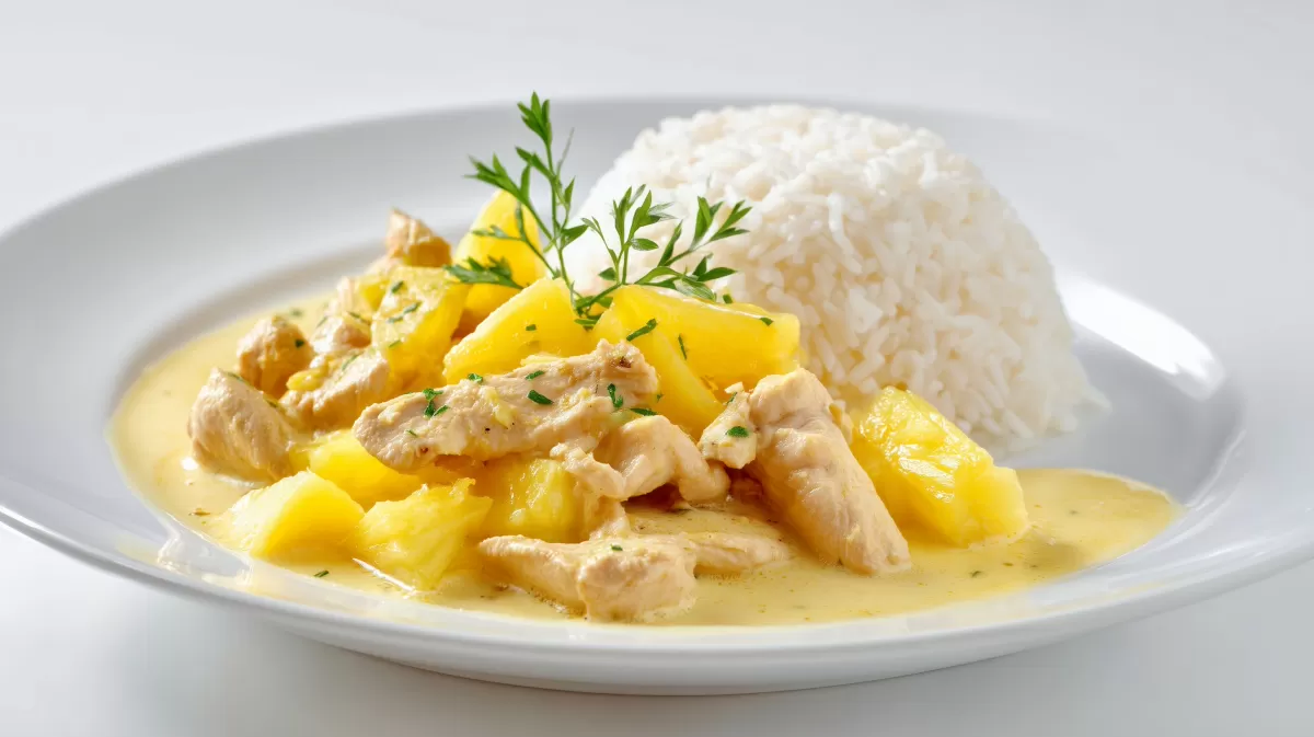 Curry Putengeschnetzeltes mit Ananas und Reis