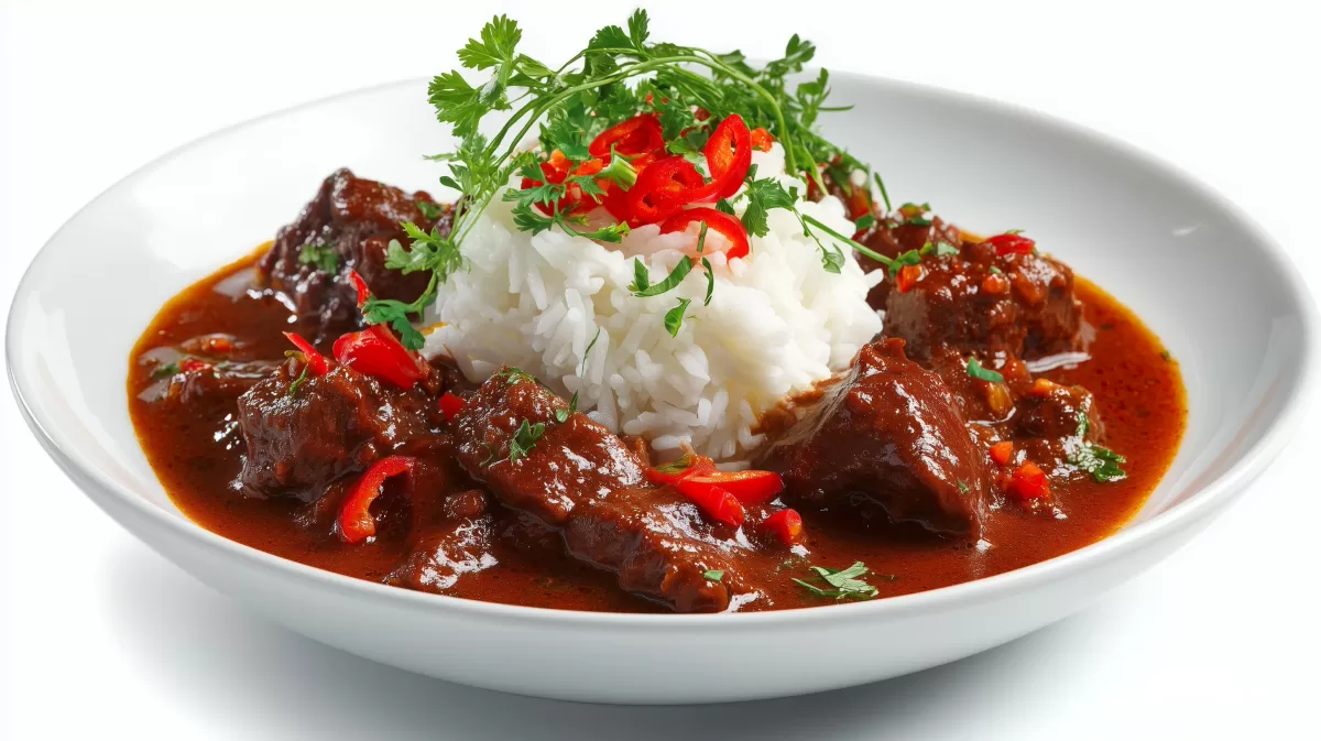 Curry Reis Gulasch mit Chili und frischer Petersilie