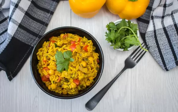 Curry Rice with Chickpea and Pepper Top View