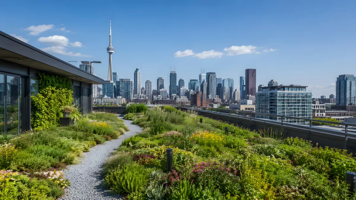 Dachgarten mit Blick auf die Skyline von Toronto