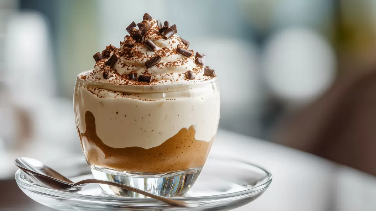 Dalgona Kaffee Mousse mit Schokolade im Glas