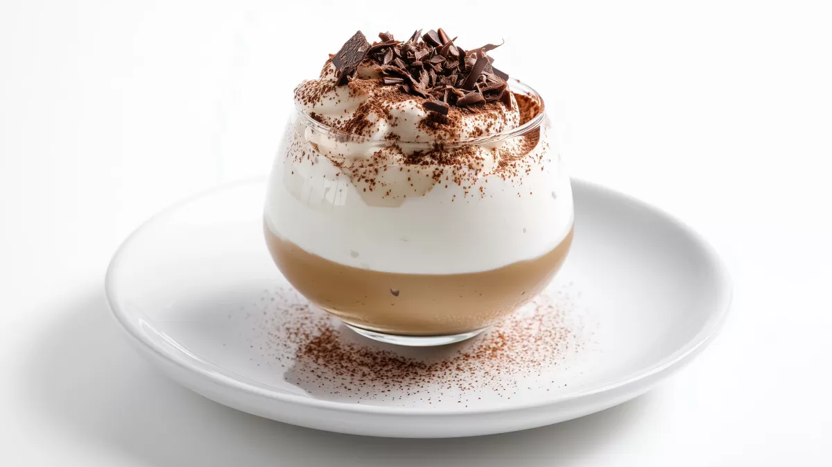 Dalgona Kaffee Mousse mit Schokospänen im Glas