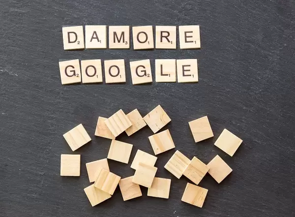 Damore Google with wooden tiles on a stone surface in black
