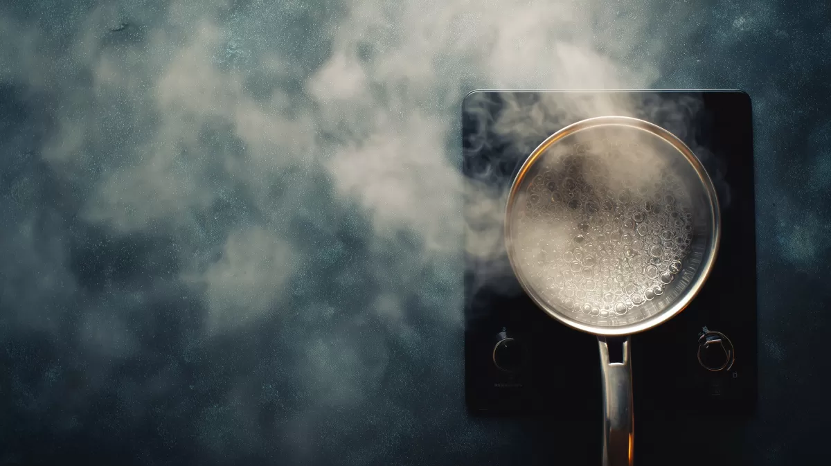 Dampfende Kaffeekanne vor düsterem Hintergrund