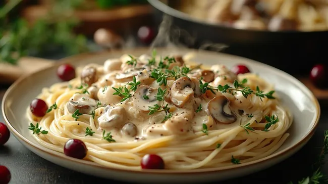 Dampfende Pilz-Spaghetti mit frischen Kräutern