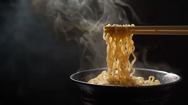 Dampfende Ramen-Nudeln in orientalischer Schüssel