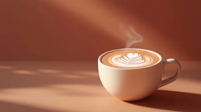 Dampfende Tasse Cappuccino mit Lattekunst