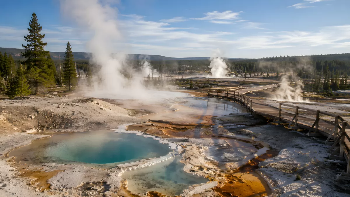 Dampfende Thermalquellen im Yellowstone Nationalpark