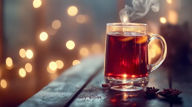 Dampfender Glühwein in festlicher Winterstimmung