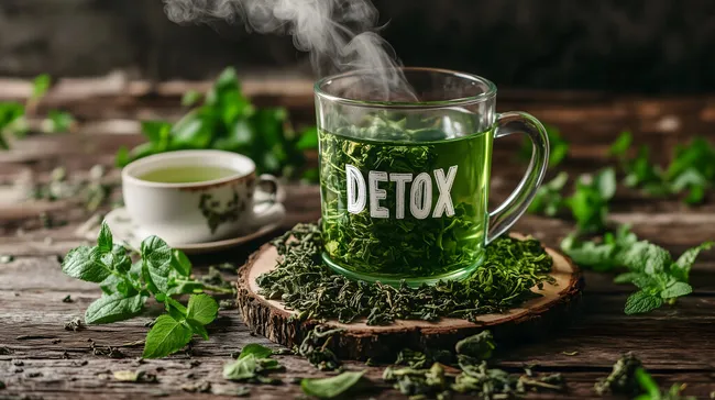 Dampfender grüner Detox-Tee aus Kräutern