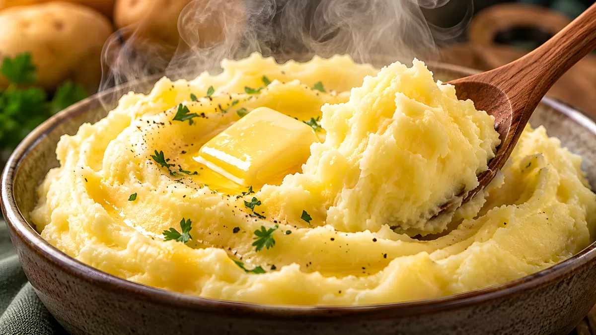 Dampfendes Kartoffelpüree mit schmelzender Butter