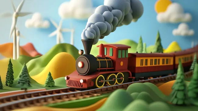 Dampflokomotive in umweltfreundlicher Landschaft