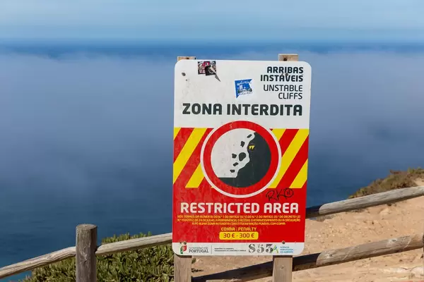 Dangerous cliffs at the Coast of Cabo da Roca with fog in the background