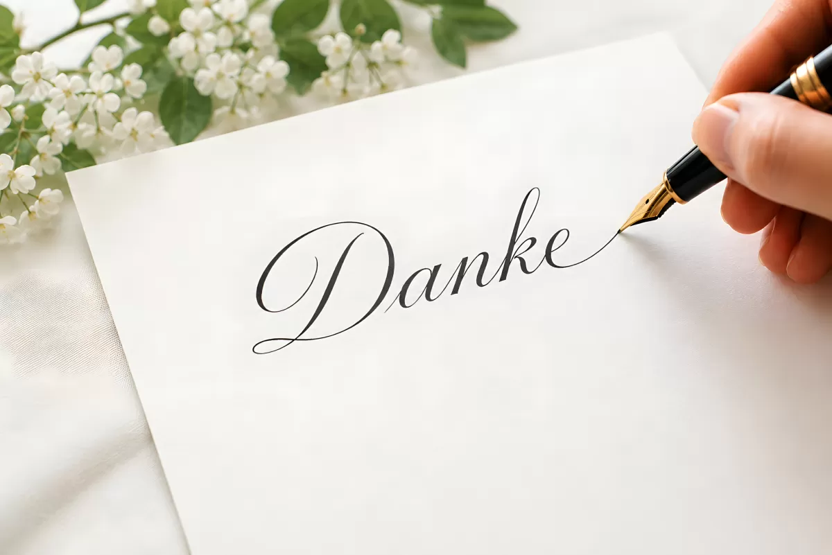 Danke-Karte mit Füllfederhalter in eleganter Kalligrafie