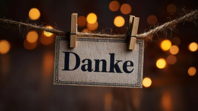 Dankeschön-Schild mit warmer Lichtkulisse