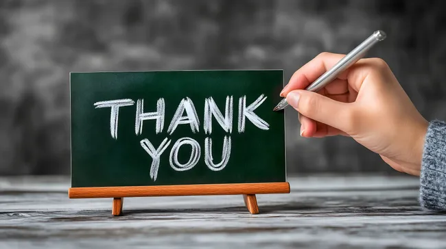 Danksagung mit Kreide auf grüner Tafel