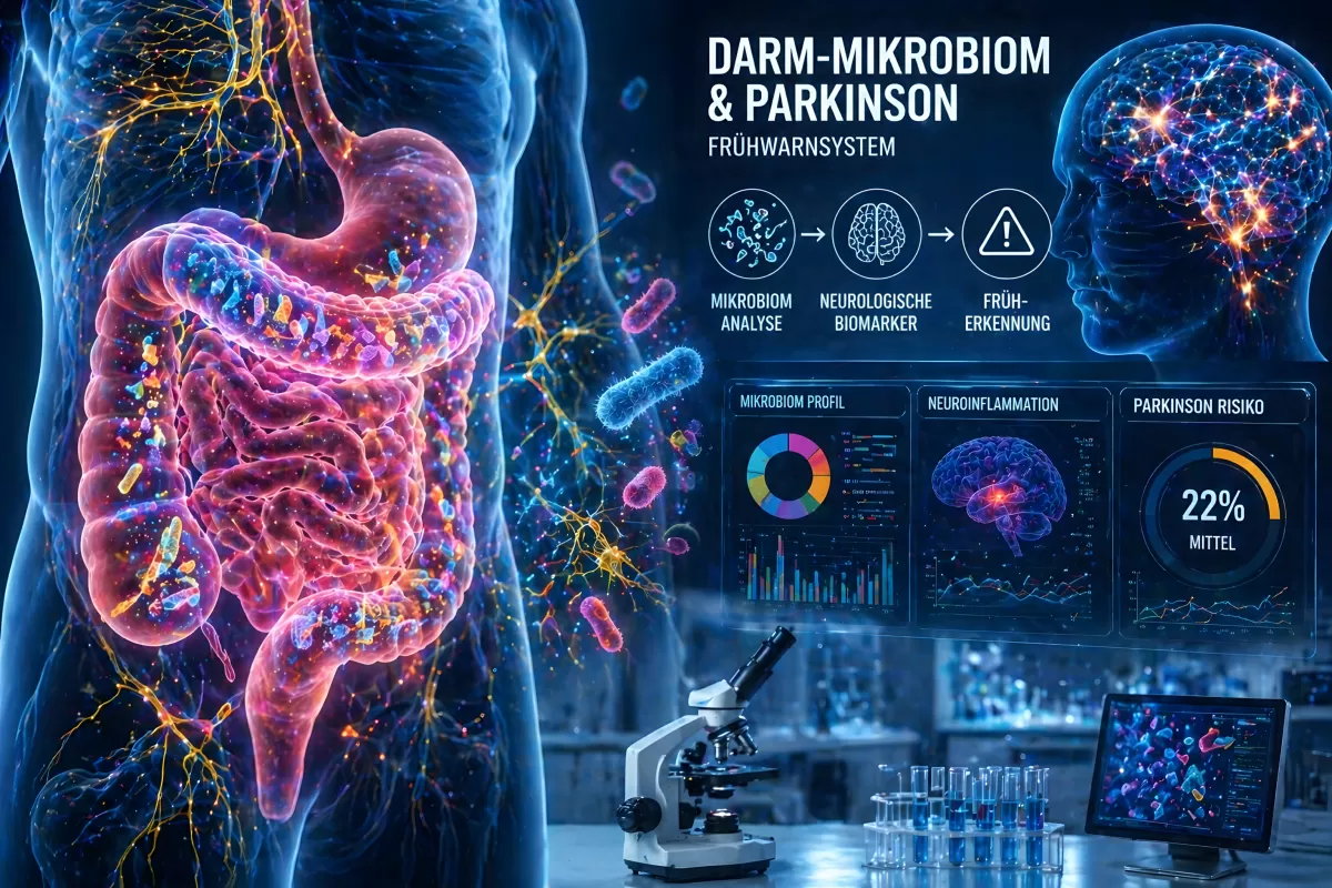 Darm-Mikrobiom und Parkinson Frühwarnsystem Infografik