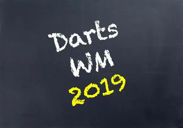 Darts WM 2019 written on blackboard