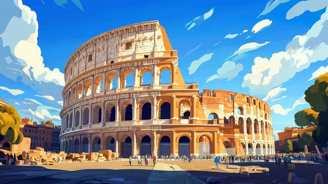 Das antike Kolosseum von Rom vor blauem Himmel