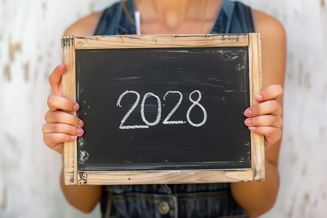 Das Jahr 2028 auf einer Tafel