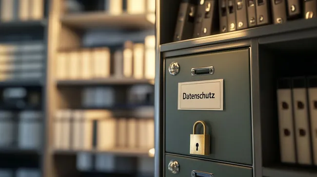 Datenschutz-Themen: Verschlossener Aktenschrank mit Schild