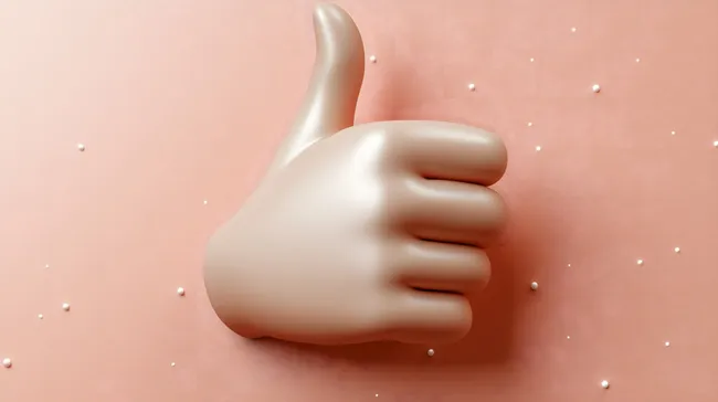 Daumen hoch 3D-Symbol auf pastellfarbenem Hintergrund