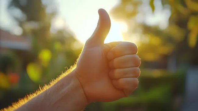 Daumen hoch bei Sonnenuntergang - Positives Lebensgefühl