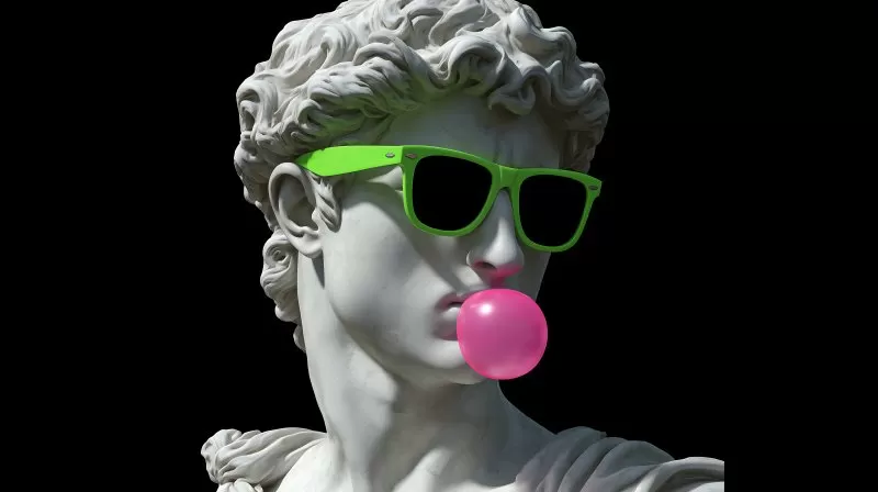 David Skulptur mit grüner Sonnenbrille und Kaugummi