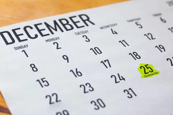 December 2019 calendar with 25th - Cristmas day marked
