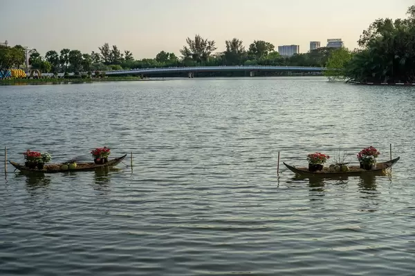 Decorated Boats on Crescent Lake in Ho Chi Minh City