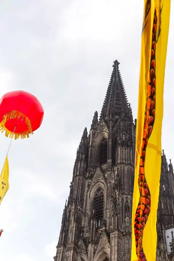 Decoration at the Chinafest and the Cologne Cathedral in the Background