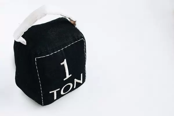 Decorative fabric doorstop on white background. Home decor