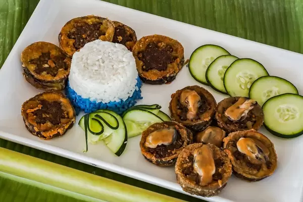 Deep fried eggplants with mussel toppings (Flip 2019)