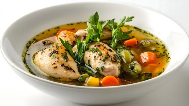 Deftig gefüllte Hühnersuppe mit Gemüse