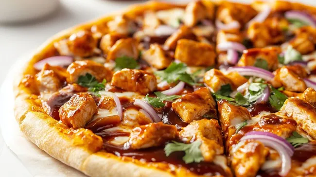 Deftig-würzige BBQ-Hühnchenpizza mit Zwiebeln