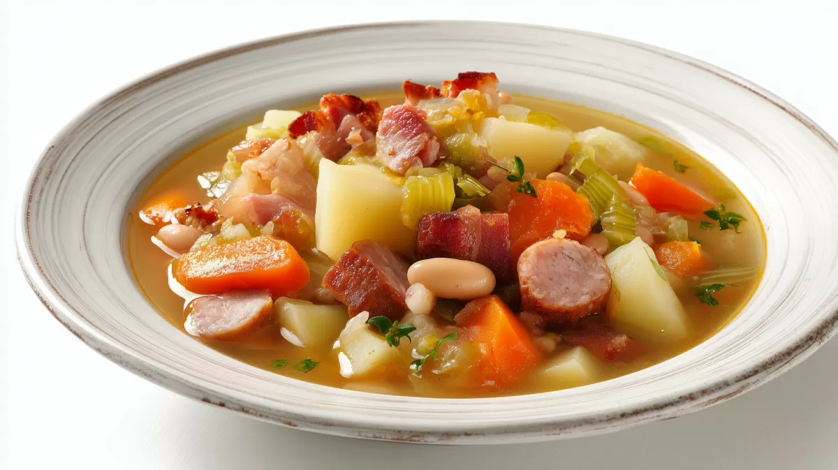 Deftige Bohneneintopfsuppe mit Speck und Gemüse