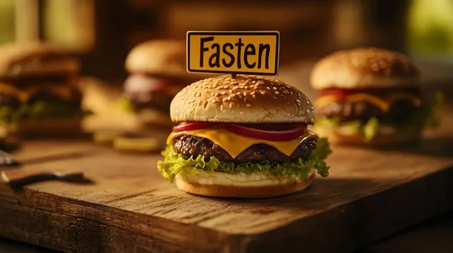 Deftige Cheeseburger auf rustikalem Holzbrett