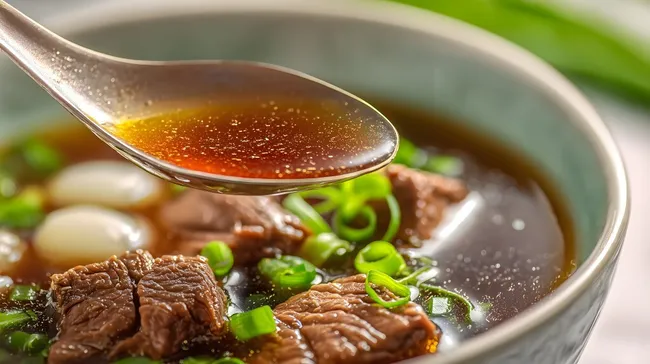 Deftige Rindfleischsuppe mit grünen Zwiebeln