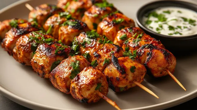 Deftige Tandoori-Hähnchenkebabs mit Joghurt-Dip