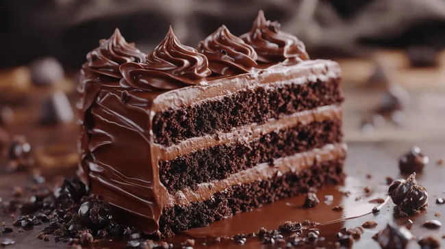 Dekadenter, cremiger Schokoladenkuchen mit Schokoglasur