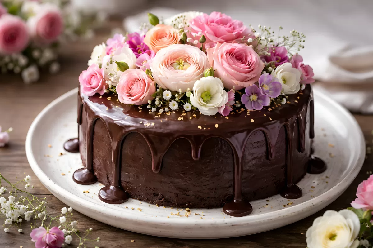 Dekorativ verzierte Geburtstagstorte mit Rosen