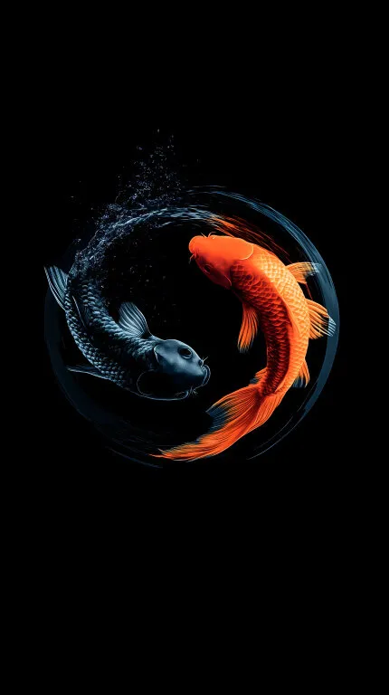 Dekorative Darstellung der Yin-Yang-Symbolik mit Zierfischen