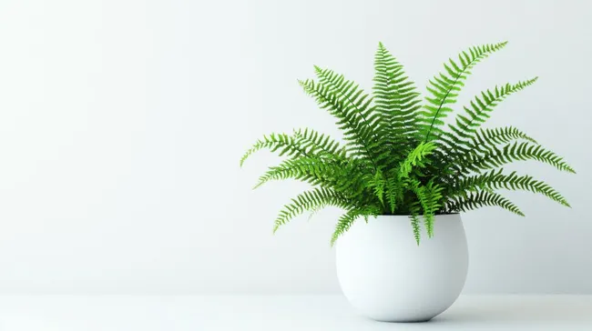 Dekorative Farnpflanze im modernen Weißtopf